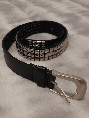 NEW Genuine Leather 3-Row Silver Pyramid Studded Belt - 37" Style Punk, Grunge